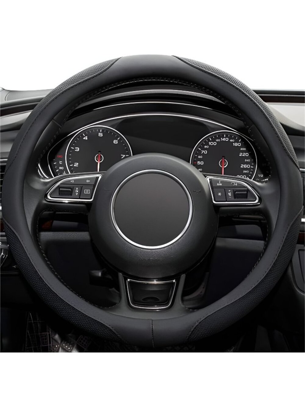Car Steering Wheel Cover,14.5-15 Inch Black Universal Microfiber Leather